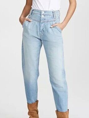 MOTHER Superior Relaxed Light Blue The Pleated Popular Peg Wash Jeans